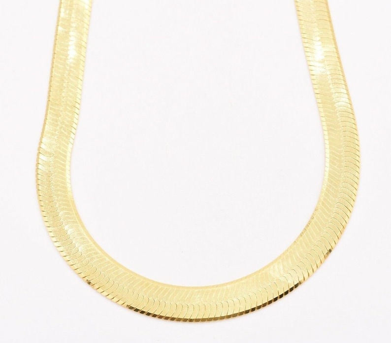 9mm Flexible Herringbone Chain Necklace Solid 14K Yellow Gold Etsy