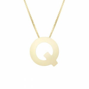 Colar com corrente de caixa Q inicial em letra de bloco em ouro amarelo 14K real 18"