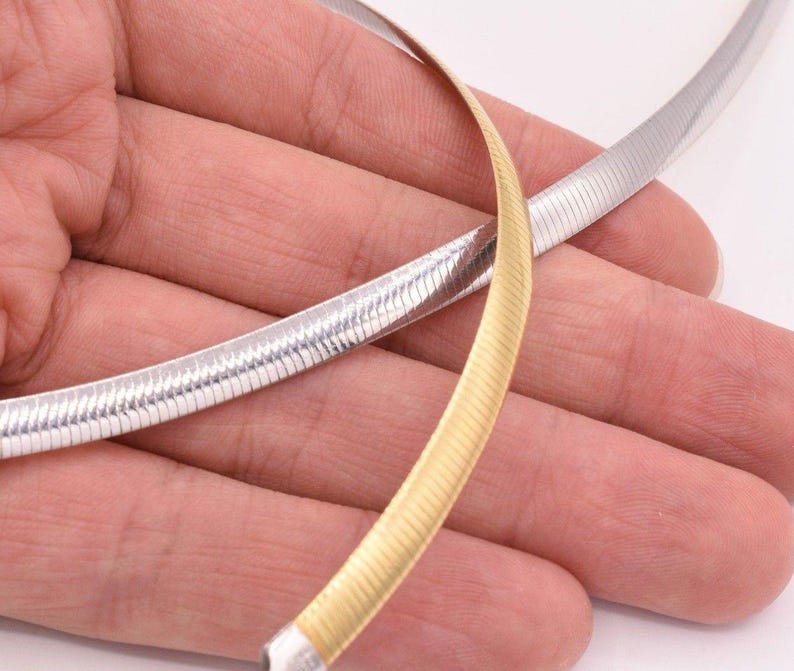 6mm Italian Reversible Omega Chain Necklace 14K Yellow Gold Clad Silver 925 image 2