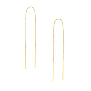 Thin Bar Box Chain Threader Earrings Real 14k Yellow Gold