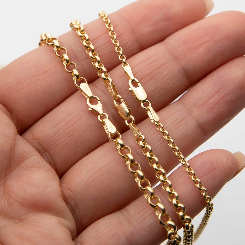 Round Rolo Link Chain Necklace Real 10K Yellow Gold All Sizes - Etsy