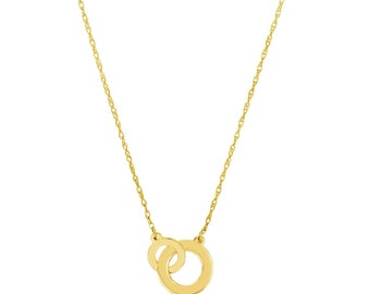 Interlocked Circles Adjustable Chain Necklace Real 14K Yellow Gold Up to 18"