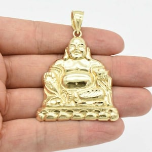 2 1/2&quot; Happy Buddha Pendant Charm Real 10K Yellow Gold