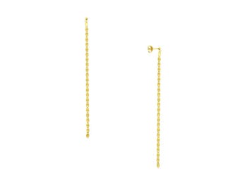4" Valentino Chain Drop Earrings Real 14K Yellow Gold