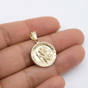 1 "Texturierter Saint Christopher Protect Us Medaillon Anhänger Echt 14K Gelbgold