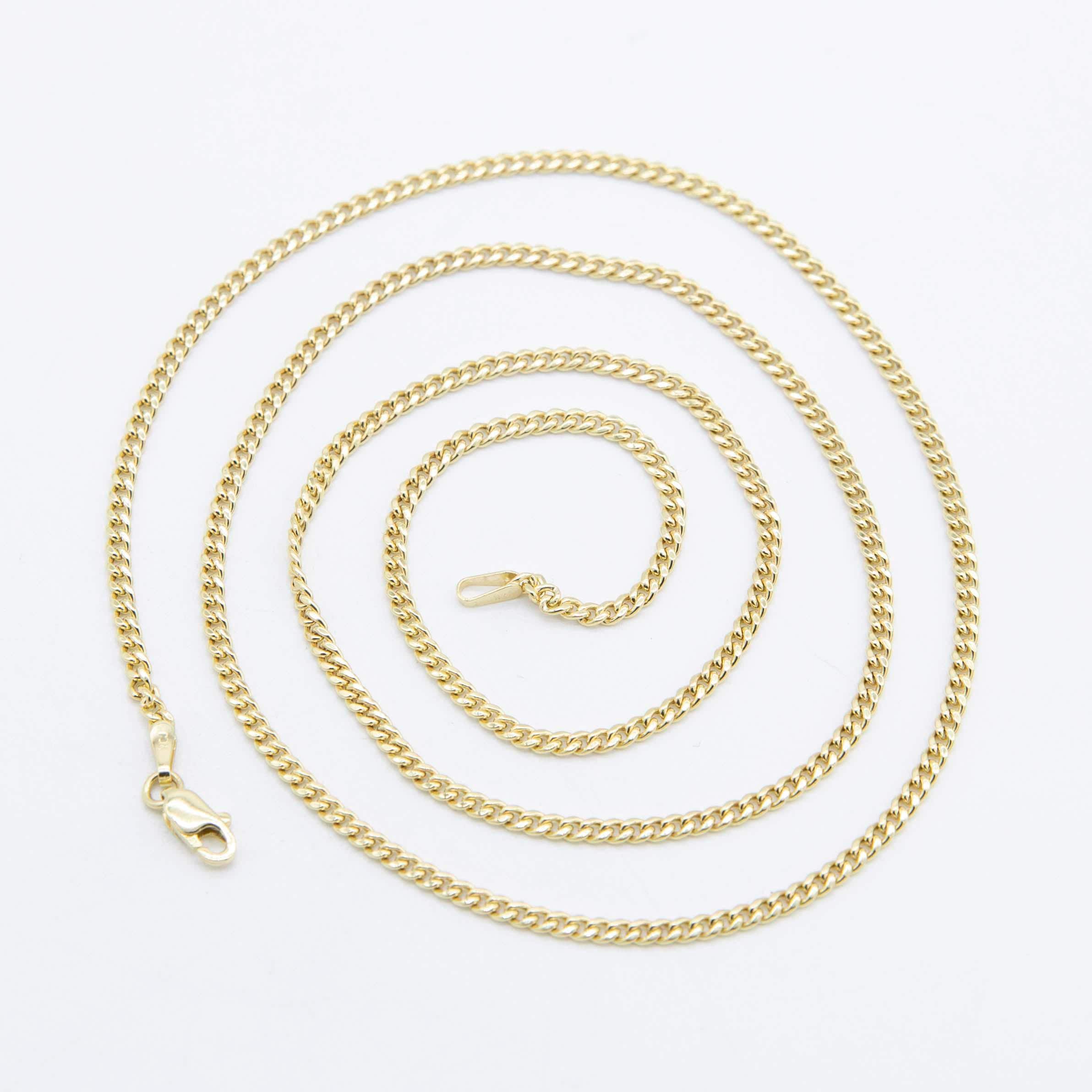 2 mm マイアミ キューバン リンク チェーン ネックレス 本物の 14K