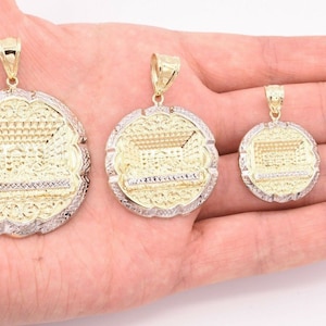 Mens Apostles Last Supper Charm Pendant Diamond Cut Real 10K Yellow White Gold