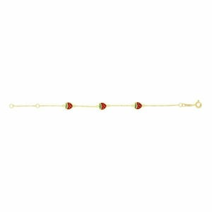 5.5" Children's Enamle Strawberry Bracelet Real 14K Yellow Gold 1.2gr