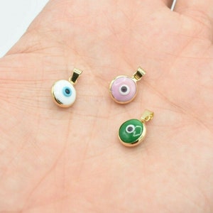Green, White & Pink Evil Eye Luck Charm Pendant Real 14K Yellow Gold