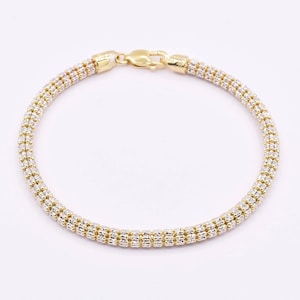 Diamond Cut Ice Chain Link Bracelet Real 14K Yellow White Gold