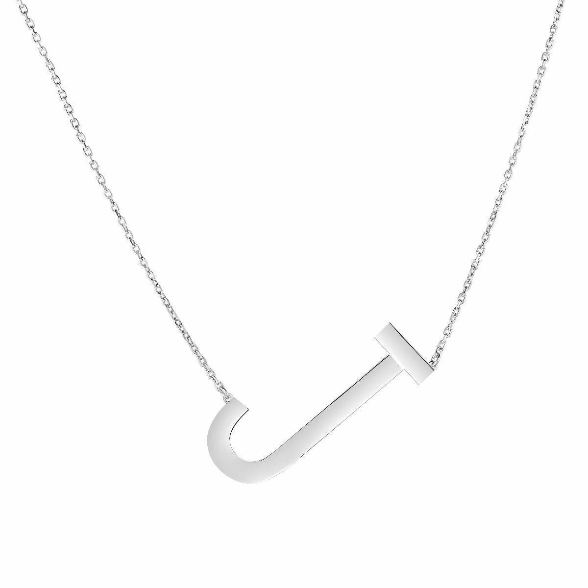 Initial Pendent Necklace Charm Letter J Finished in Pure Platinum - CRISLU