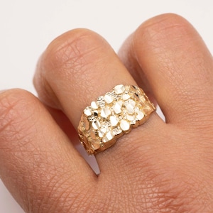 Mens Medium Nugget Square Ring Real Solid 14K Yellow Gold ALL SIZES