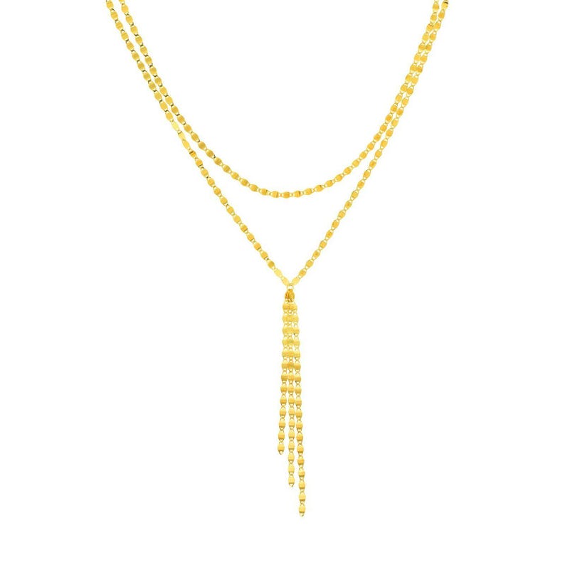Adjustable Double Strand Valentino Choker Necklace Real 14K Yellow Gold 17" image 1