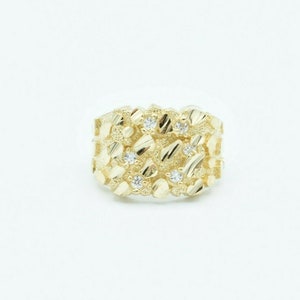 Unisex Large Nugget Square Ring with CZ Real Solid 10K Yellow Gold ALL SIZES