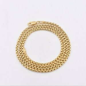 2.5mm Round Box Chain Necklace Real 14K Yellow Gold Clad Sterling Silver 925