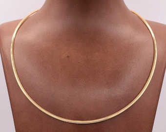 2.5mm Italian Reversible Omega Chain Necklace 14K Yellow Gold Clad Silver 925