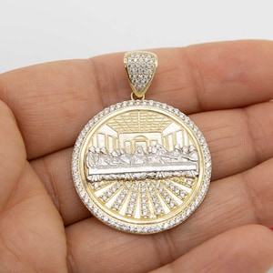 1 1/2" CZ Last Supper Medallion Pendant Real Solid 10K Yellow White Gold