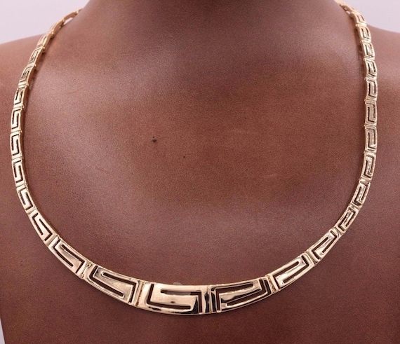 14k Gold and Silver Greek Key Necklace. Classic Handmade Greek Jewelry.  Birthday Gift - Etsy