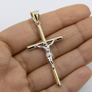 2 1/4&quot; Jesus Crucifix Cross Pendant Real 14K Yellow White Gold