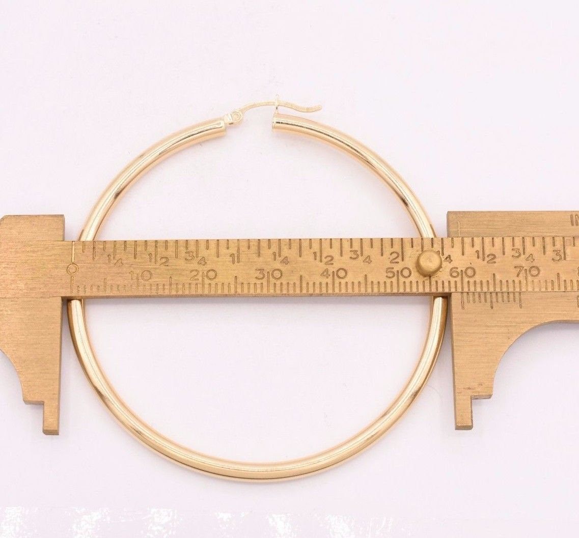 2mm X 70mm 7cm Groß Schlicht Glänzend Creolen Echt 14K