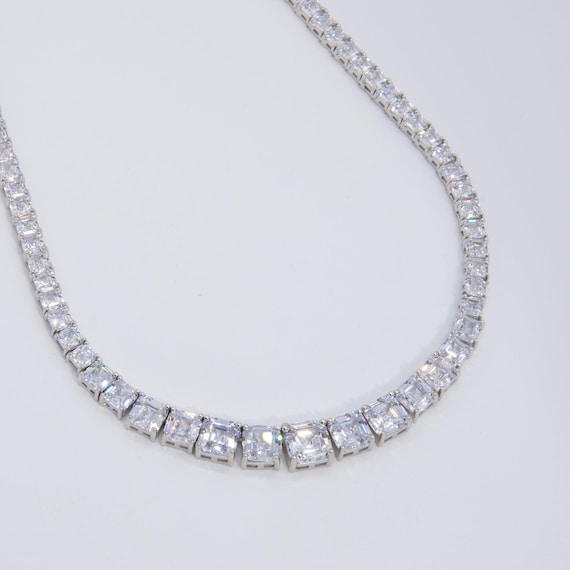 グラデーション CZ プリンセスカット テニスチェーンネックレス 