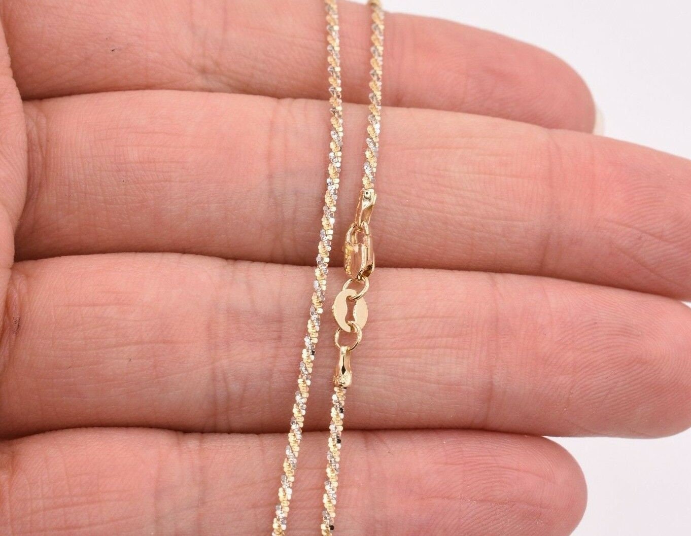 1.50mm Rock Sparkle Twisted Chain Necklace Real Solid 14K