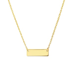 Engravable Mini Bar Adjustable Chain Necklace Real 14K Yellow Gold Up to 18&quot;