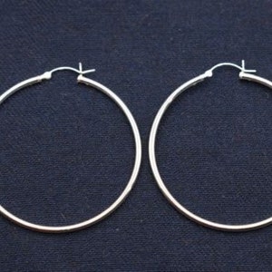 2" 2mm X 50mm Plain Polished Round Hoop Earrings Real 925 Sterling Silver