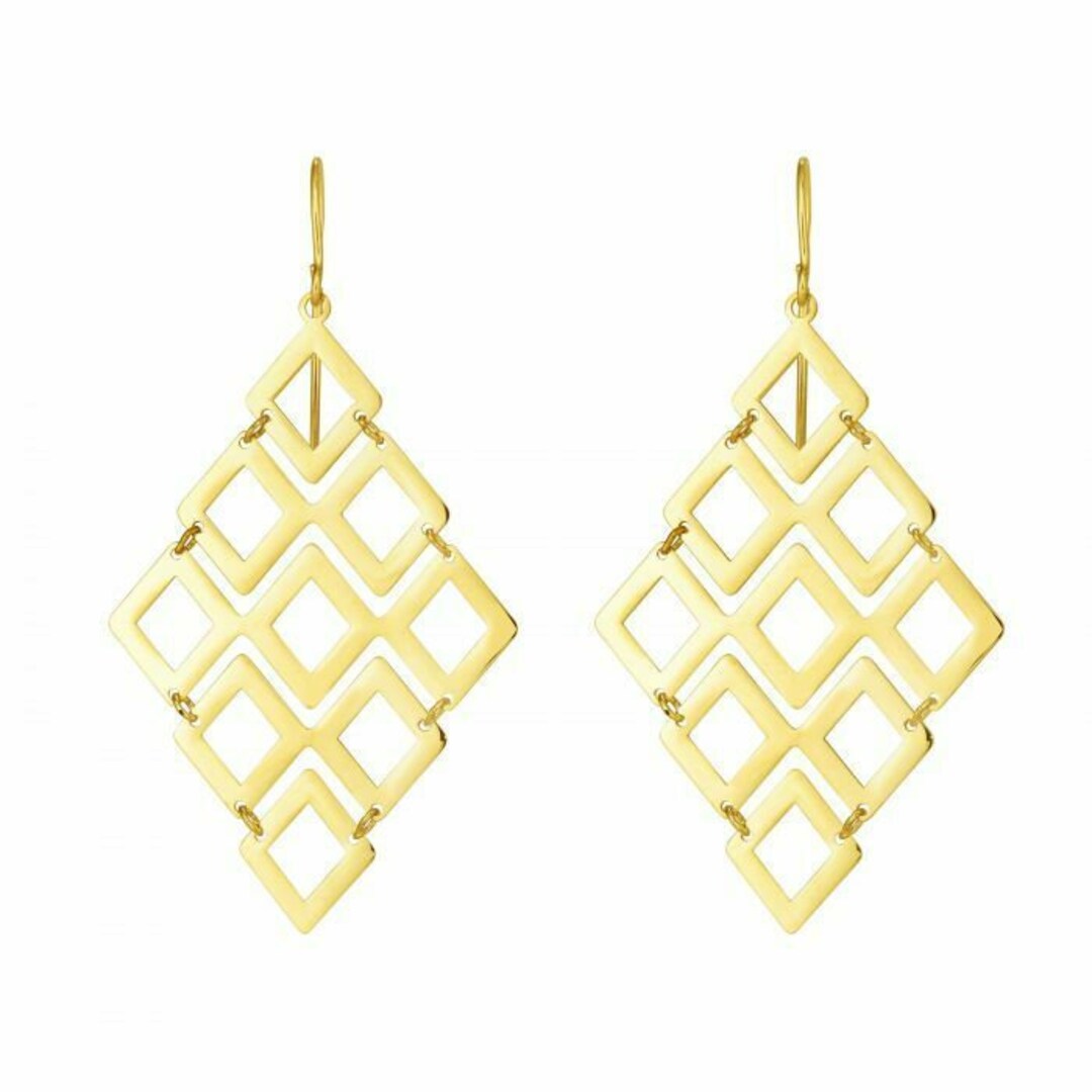 1 7/8 Polished Kite Shape Chandelier Dangle Earrings Real 14K Yellow ...