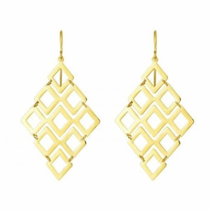 1 7/8" Polished Kite Shape Chandelier Dangle Earrings Real 14K Yellow Gold 2.0gr
