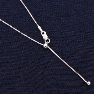 0.80mm Adjustable Box Chain Necklace REAL Sterling Silver Up To 22&quot; ITALIAN