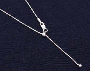 0.80mm Adjustable Box Chain Necklace REAL Sterling Silver Up To 22&quot; ITALIAN