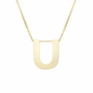 Colar com corrente em forma de U com letra maiúscula em ouro amarelo 14K real 18"