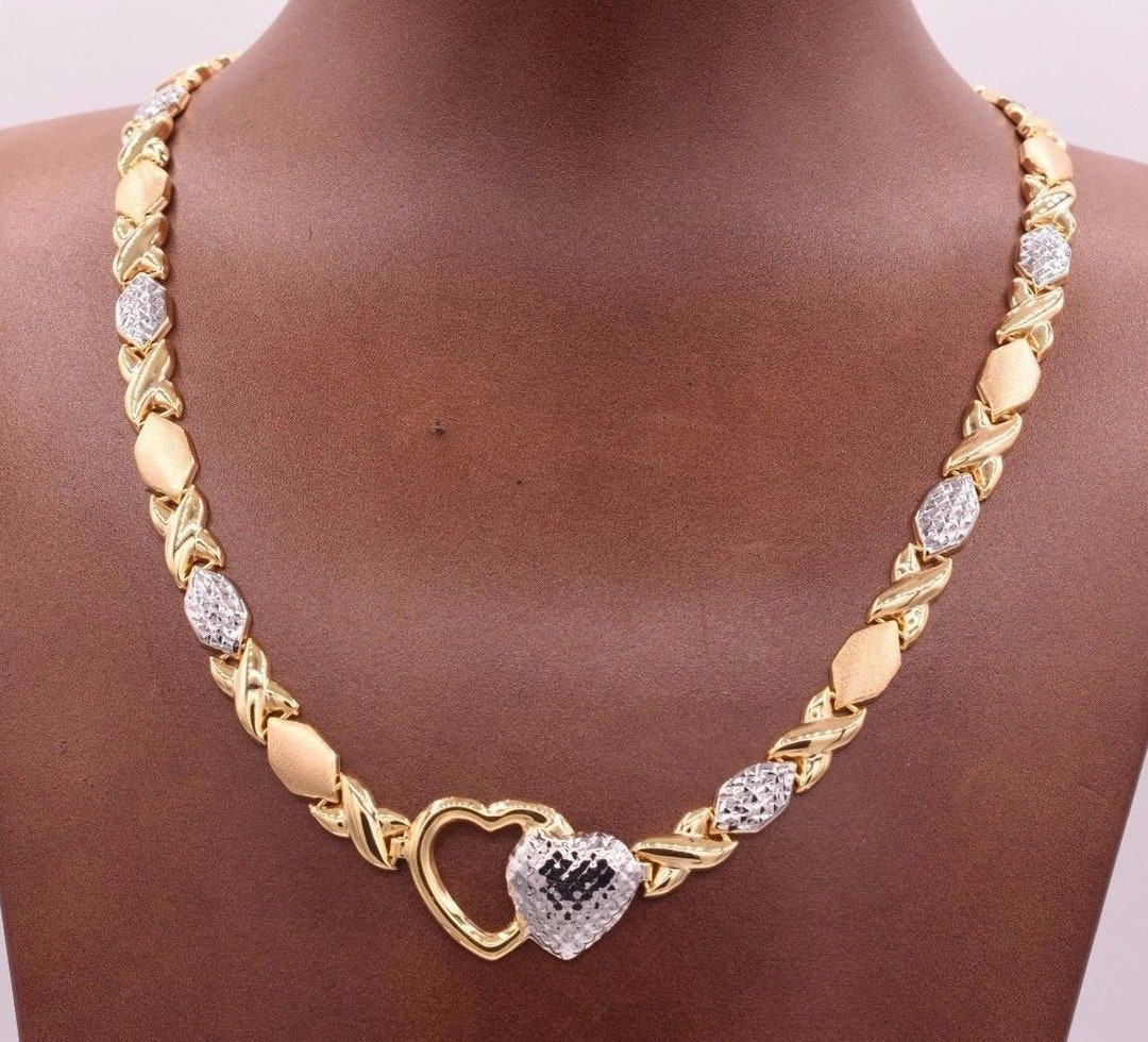 Kisses Hugs Hearts Satin Necklace 14K Yellow White Gold Clad Silver Il 1080xN.4444625840 Pusc