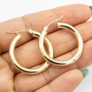 4mm X 30mm 1 1/4&quot; Shiny Plain Hoop Earrings Real 10K Yellow Gold