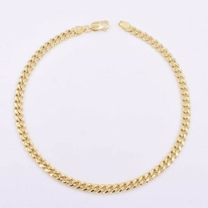 4.4mm Miami Cuban Curb Chain Anklet with Lobster Lock Real 10K Yellow Gold 10&quot;