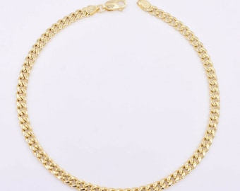 Tobillera con cadena cubana Miami de 4,4 mm y cierre de langosta en oro amarillo auténtico de 10 quilates de 10"