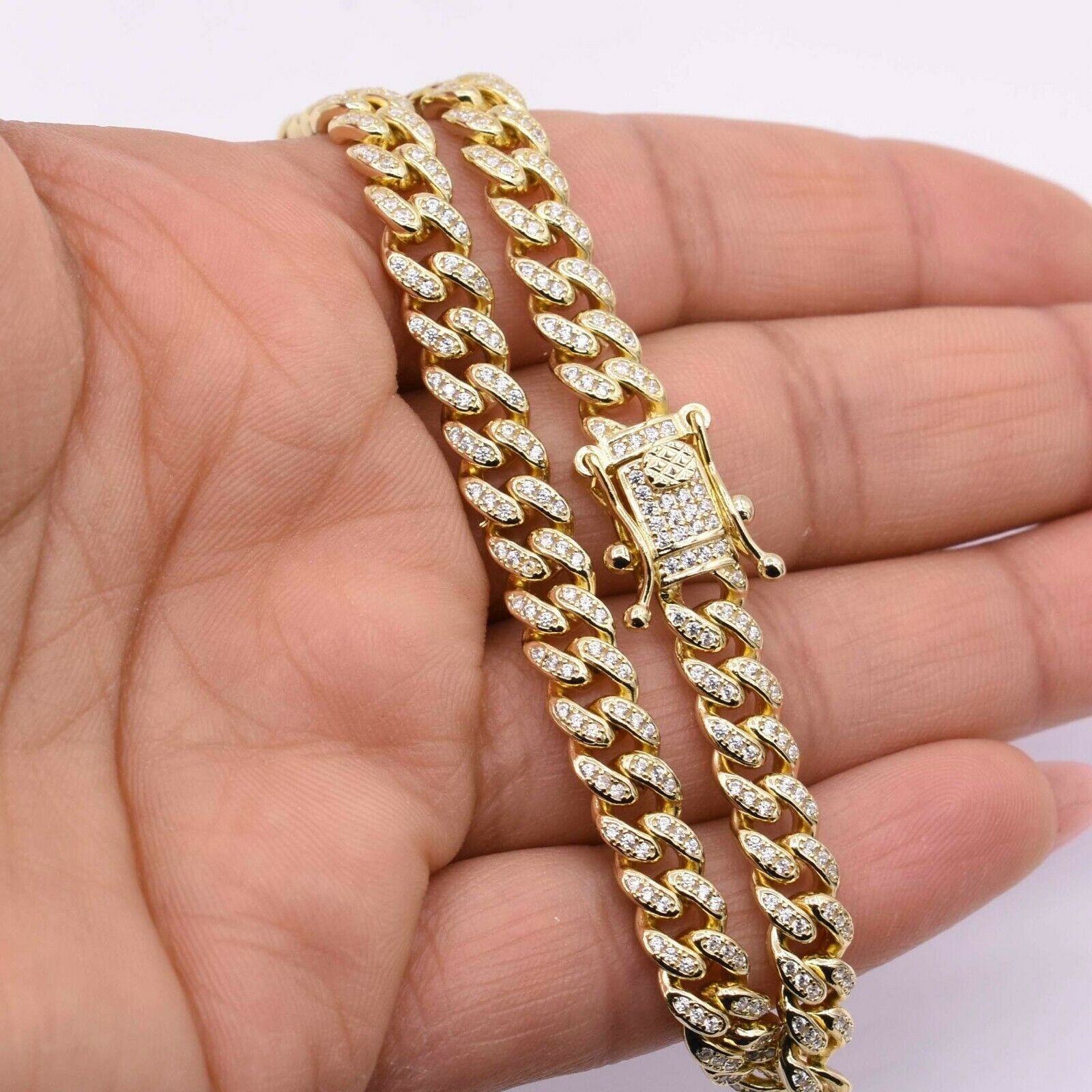 6.5mm Miami Cuban CZ Link Bracelet 14K Yellow Gold Clad