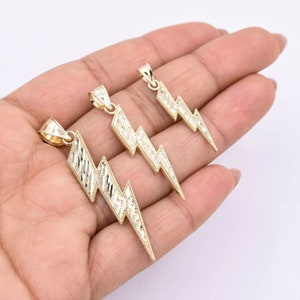 Diamond-Cut Lightning Bolt Pendant Charm Real 10K Yellow Gold ALL SIZES