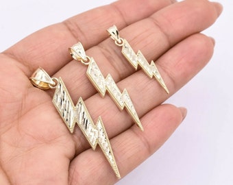 Diamond-Cut Lightning Bolt Pendant Charm Real 10K Yellow Gold ALL SIZES