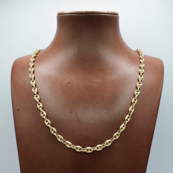 5mm Puffed Mariner Anchor Link Chain Necklace Real 14K Yellow Gold