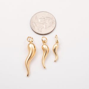 Large Hollow Italian Horn Charm Pendant In Real 14k White Gold - Foto 9