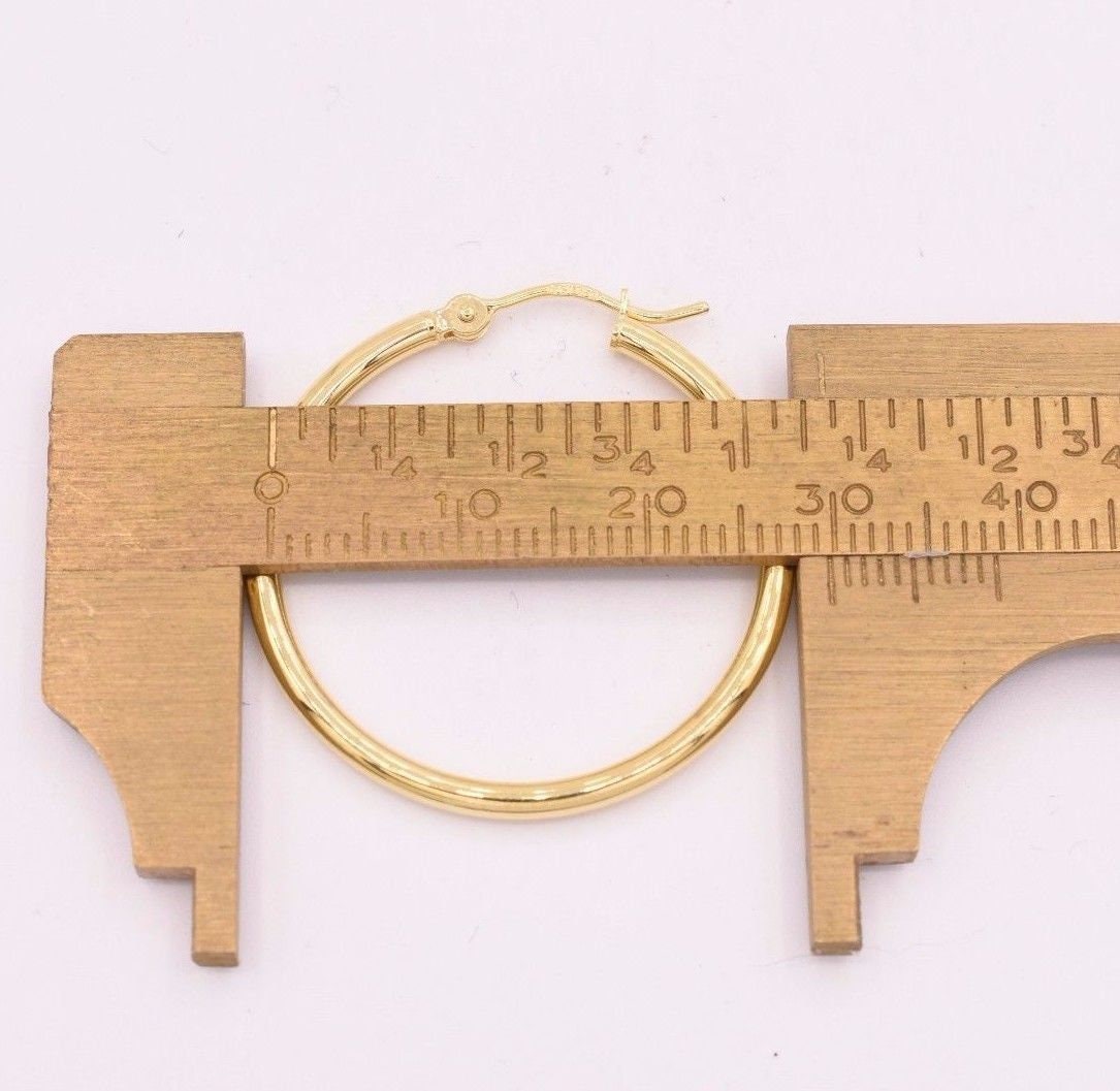 Orecchini A Cerchio Grandi Lucidi Piani In Oro Giallo 10K Reale 2,8 - Foto 5