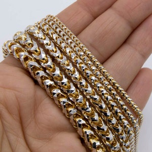 Solid 10K Gold Diamond-Cut Franco Link Bracelet Real 10K Yellow White Gold All Sizes