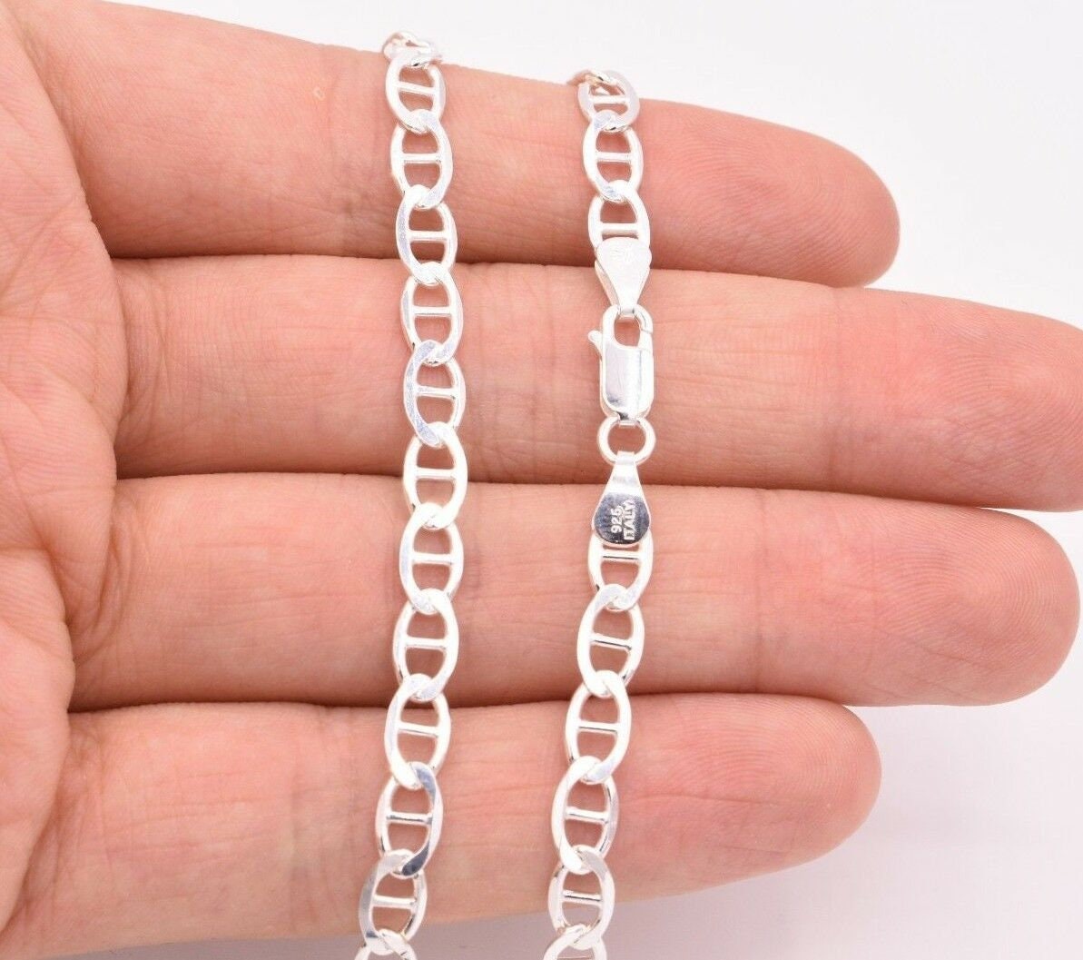 5.3mm Mens Solid Mariner Link Chain Necklace Real 925 Sterling Etsy
