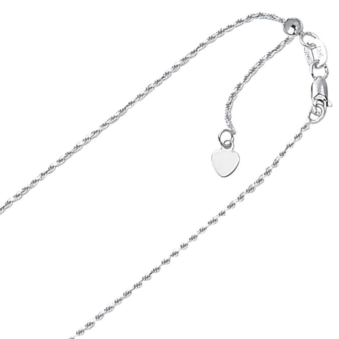1.00mm Solid Adjustable Rope Chain Necklace REAL 10K White Gold up to ...
