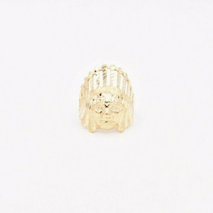 Mens Indian Chief Head Diamond Cut Ring Real Solid 10K Yellow Gold Size 11
