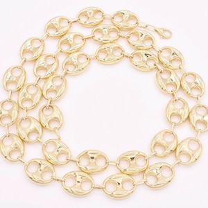 15mm Puffed Mariner Anchor Link Chain Necklace Real Solid 10K Yellow Gold