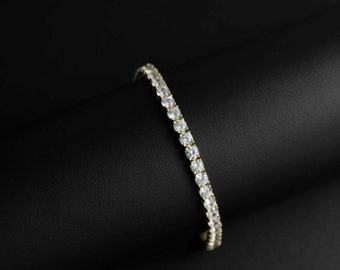 Bracciale Tennis Solitario CZ 12CTW - Placcato Oro 14K, Zirconi Cubici Rotondi, Ipoallergenico, Chiusura A Moschettone, Lunghezza 7.5 Pollici, Regalo Donna