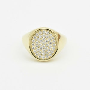 Unisex Oval CZ Signet Ring Real Solid 10K Yellow Gold ALL SIZES
